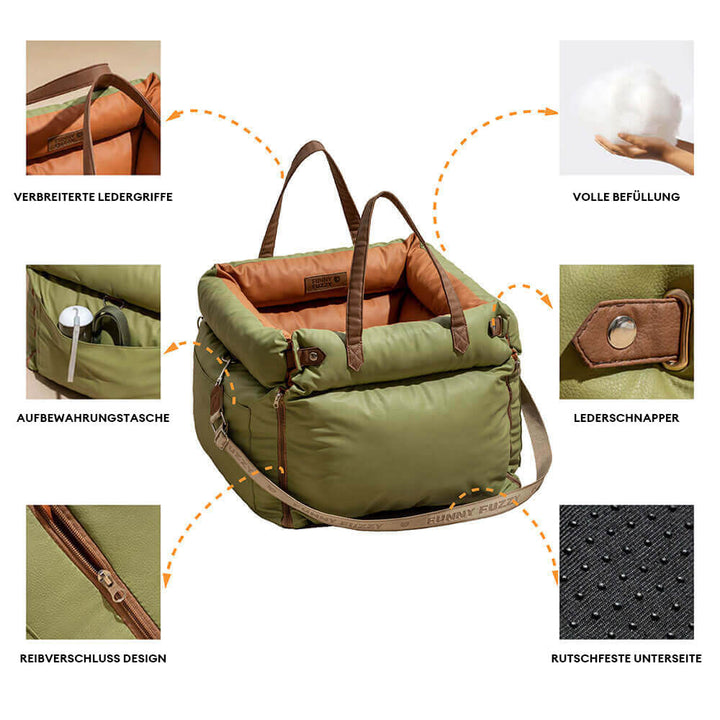 "Deluxe Hundeautositz aus Kunstleder, zweifarbig, geräumig, für mittelgroße bis große Hunde, mit Plüsch und rutschfestem Bode