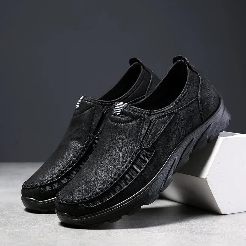 Cushioned men's slip-on loafers, breathable & comfortable for everyday casual wear. Good traction sole.