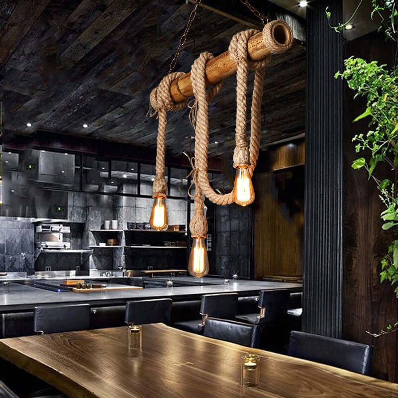 Verstellbare Bambus-Hängeleuchte - Seil-Design