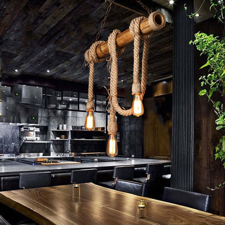 Verstellbare Bambus-Hängeleuchte - Seil-Design