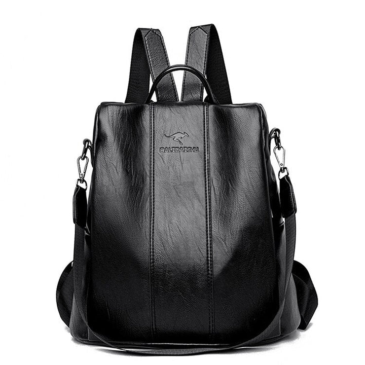 "Diebstahlsicherer Lederrucksack Damen, Vintage Stil, Schwarz, vielseitige Tragetasche aus hochwertigem PU-Leder."