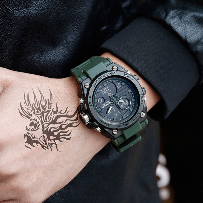 Digitale Herren Sportuhr, wasserfest & stoßfest, mit LED-Beleuchtung, robustem Design, verstellbarem Silikonarmband.