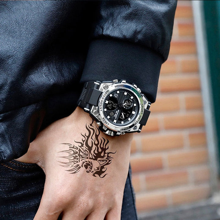 Digitale Herren Sportuhr, wasserfest & stoßfest, mit LED-Beleuchtung, robustem Design, verstellbarem Silikonarmband.