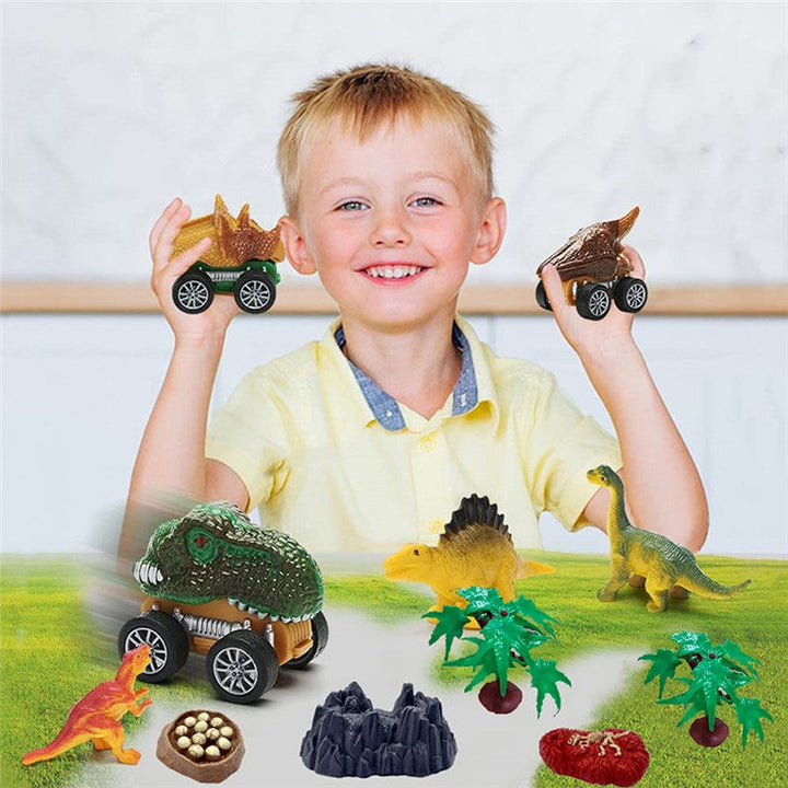 "Dinosaurier-Transporter Spielzeug für Kinder, bunte Truckfront in Triceratops-Form mit Mini-Dinos und robustem Design."