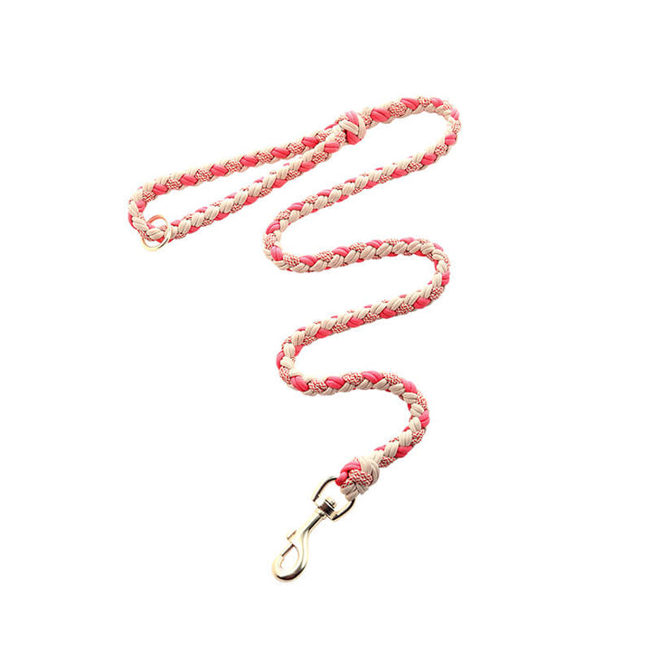 Eco-friendly hand-woven hemp rope dog collar and leash set, anti-pull, with chic faux leather details for pets
