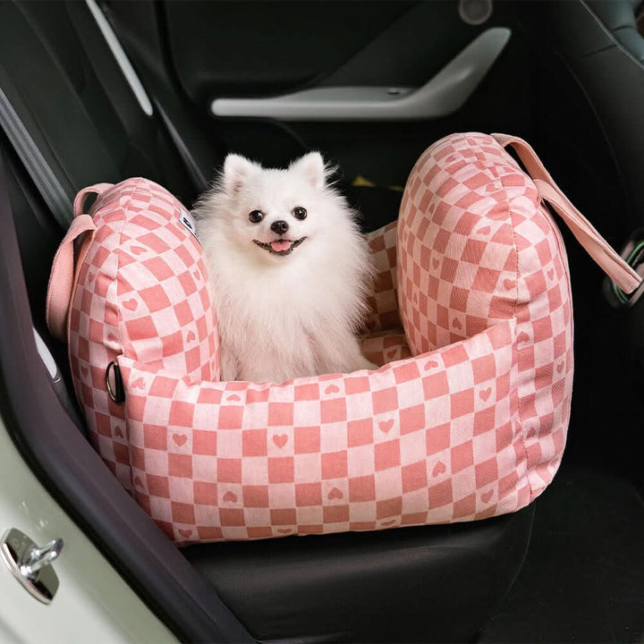 Dog safety prioritized with this car booster seat, featuring a strong safety belt & non-slip base.