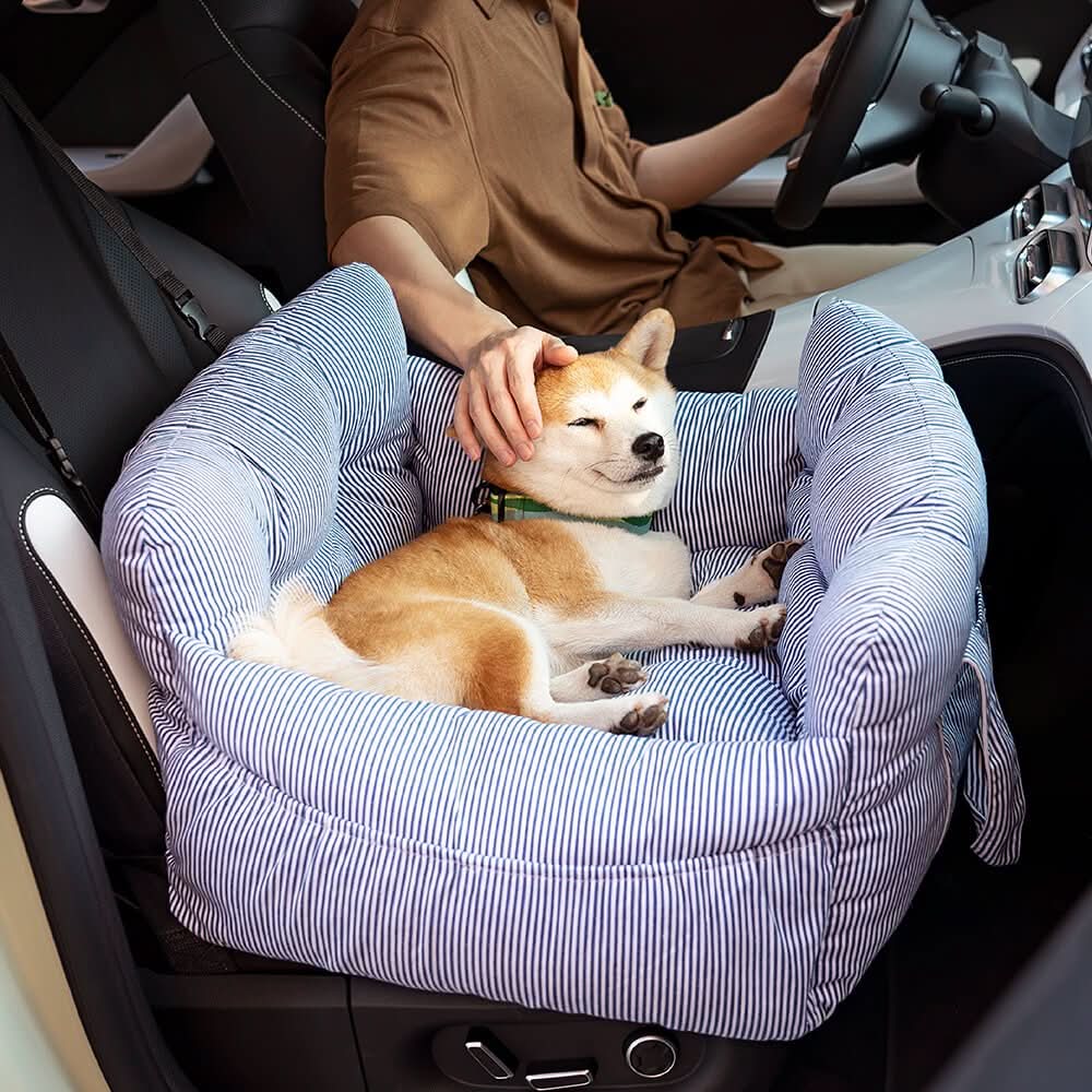 Give your dog a comfortable view with this car booster seat, includes safety belt & non-slip base.