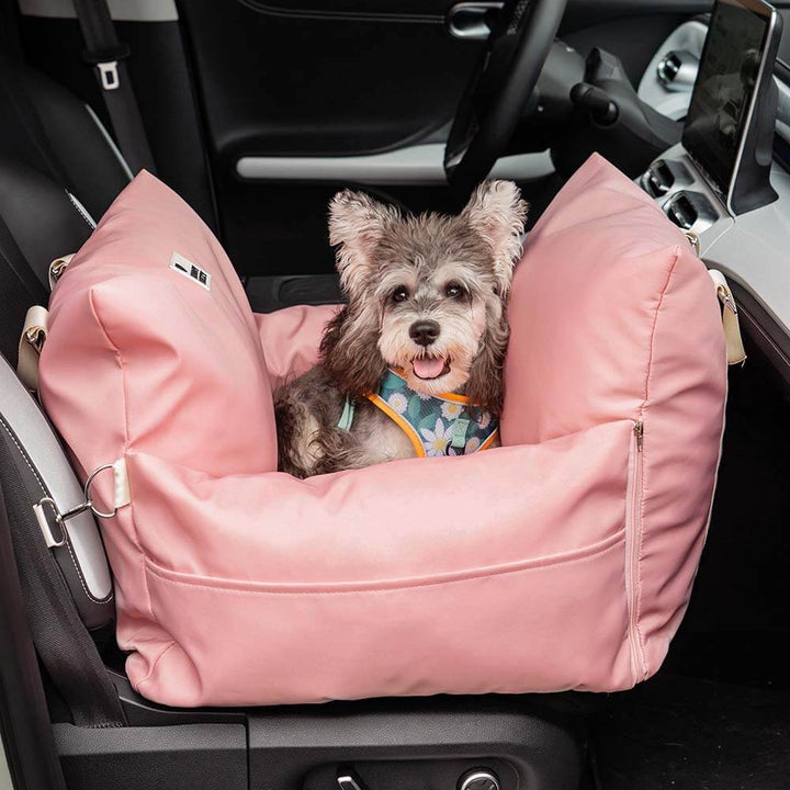 Dog car seat booster, black with white stripes, modern pet travel essential.