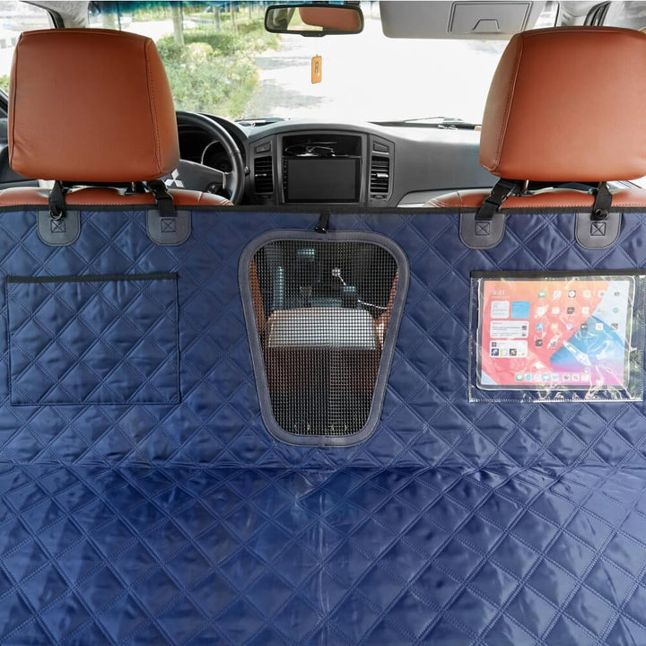 Waterproof dog car seat cover, black, durable, protecting auto upholstery from dirt.