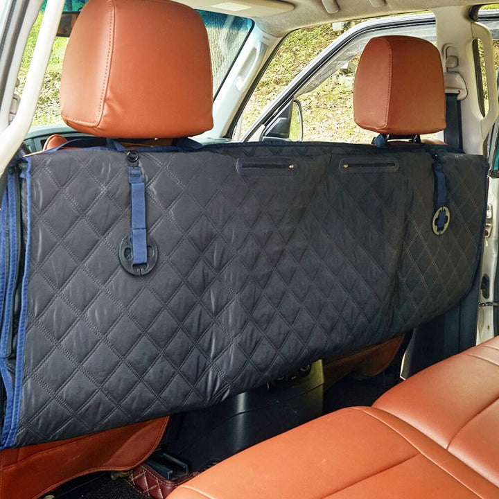 Scratch-proof dog car seat protector, black, keeping vehicle clean from pet claws.