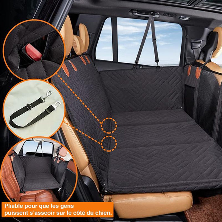 Full coverage dog car seat protector with door shields, offering complete vehicle interior protection.