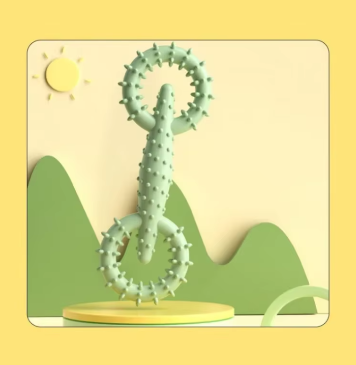 Pet dental care ring toy, safe for puppies & adults, reduces tartar buildup.