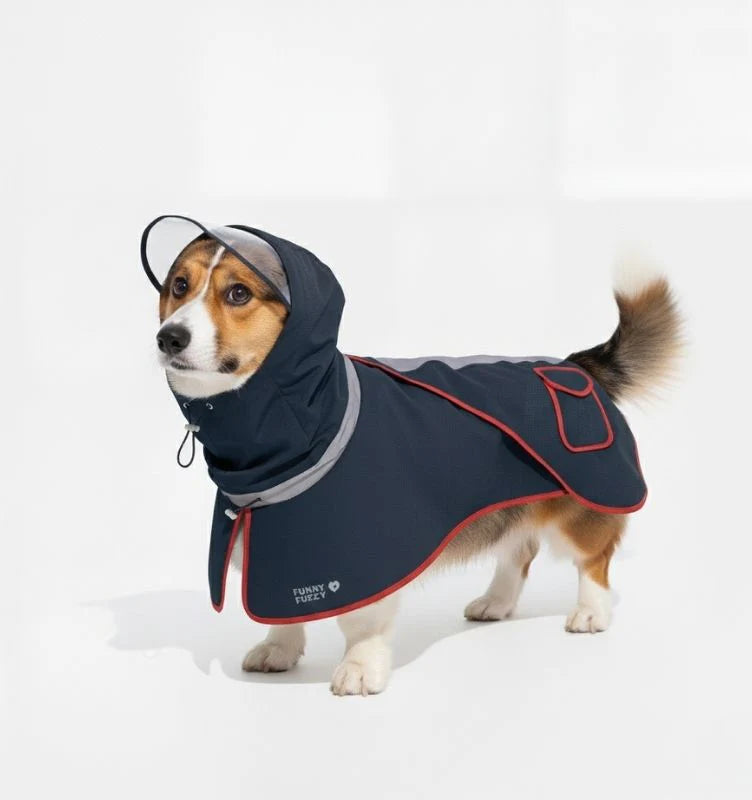 Human arm wearing a sleeve of the matching red waterproof raincoat, with reflective logo, fashion and safety