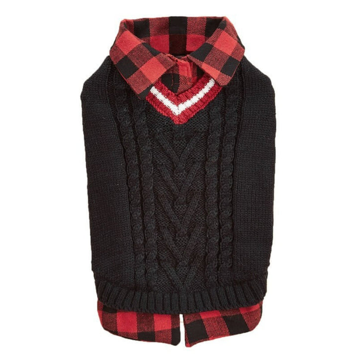 Dog Plaid Collar Cable Knit Jumper Vest, warm winter pet apparel