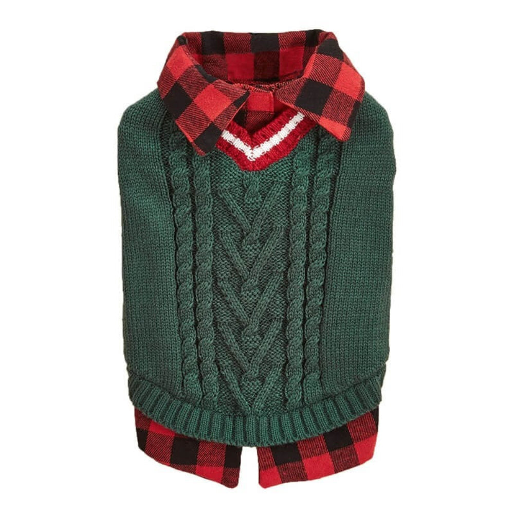 Fall pet fashion: New4 dog plaid collar cable knit vest, warm & chic