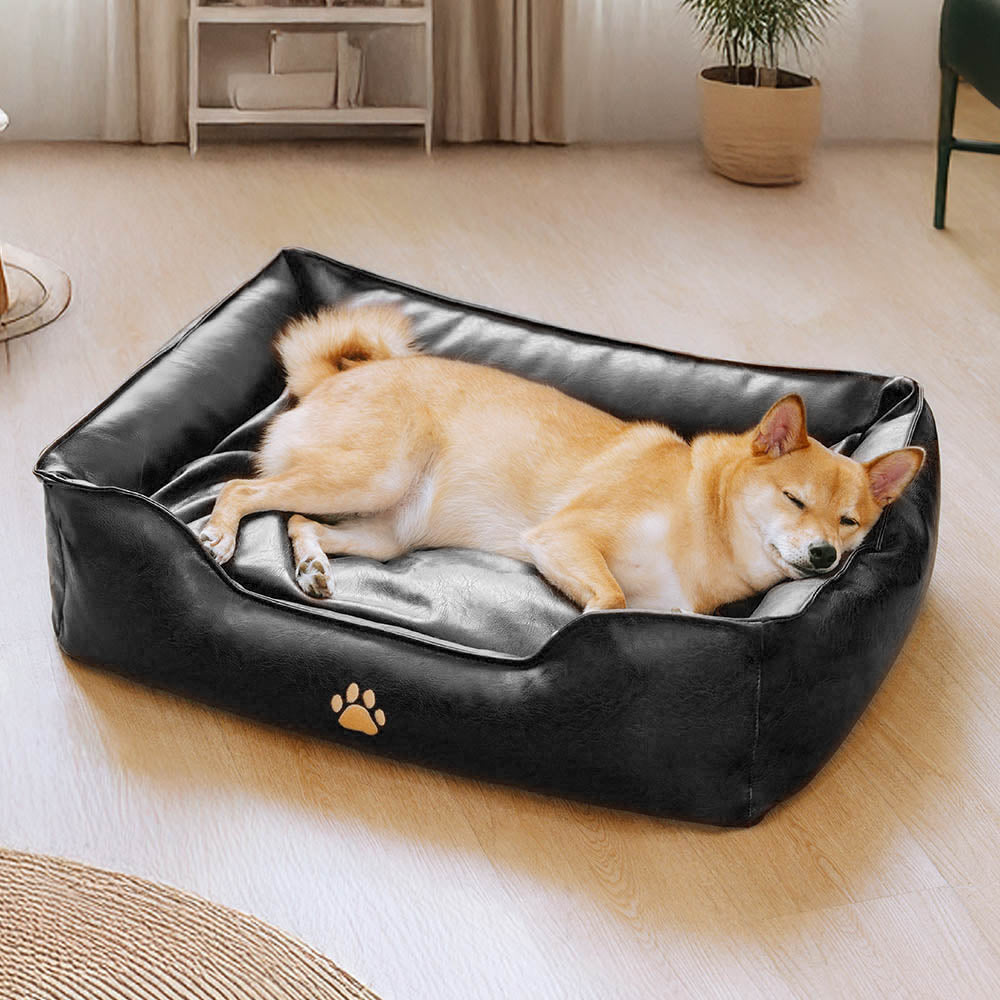 Pet sofa bed, luxurious faux leather waterproof for indoor use with easy-care cover