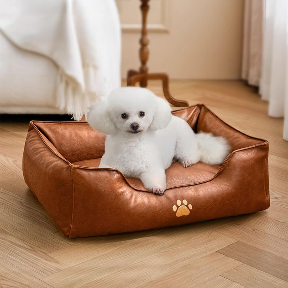 Washable dog bed, waterproof faux leather cover for pet hygiene and long-lasting use
