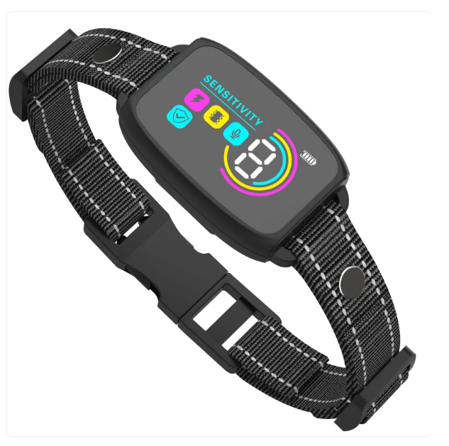 Handheld remote control and training collar, ideal for dog obedience and pet care.