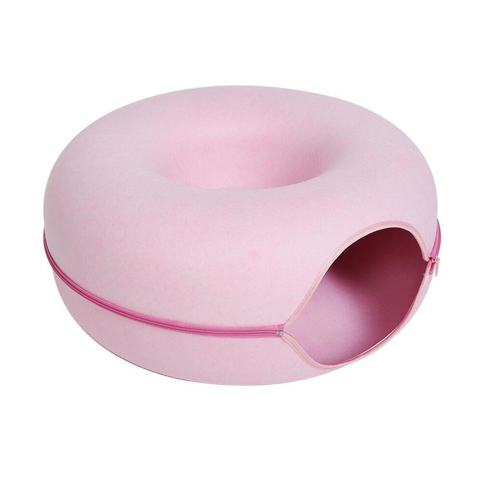 Stylish donut cat bed, a versatile pet accessory and cozy cave for ultimate feline relaxation