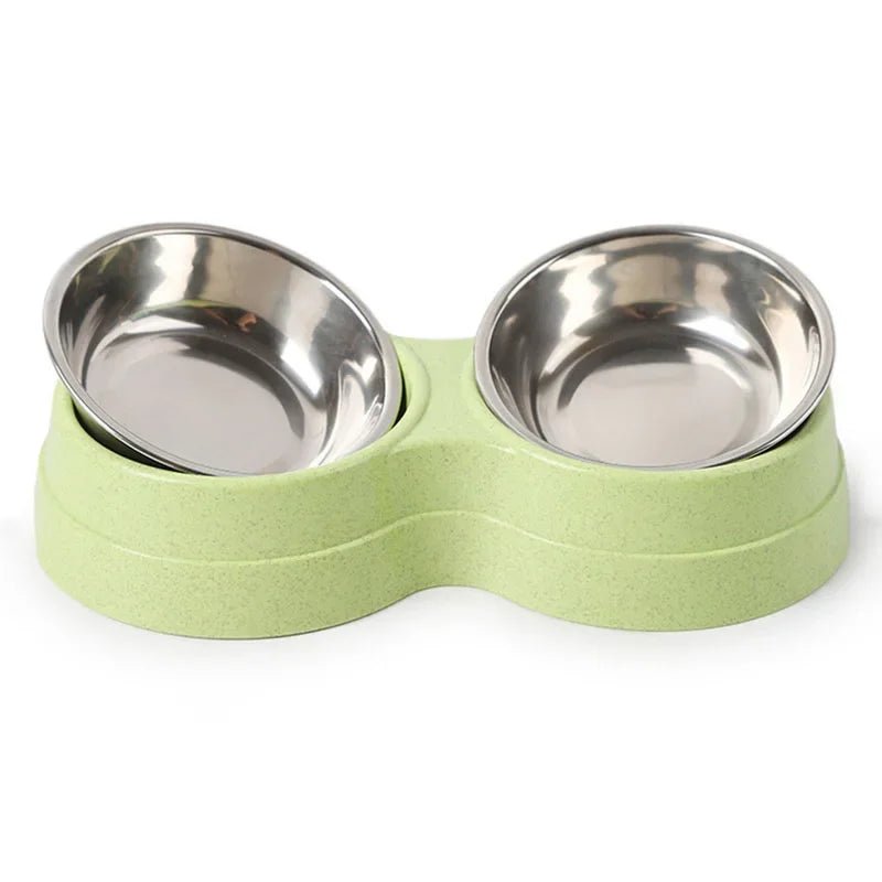 Premium double stainless steel pet bowl set for food & water, durable & easy to clean.