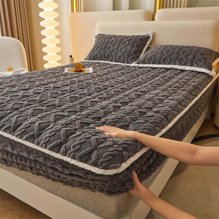 Plush fluffy fitted sheet adds cozy comfort. Stylish polyester mattress cover, ideal home decor bedding.