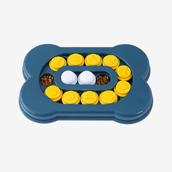 Engaging sliding dog puzzle acts as a slow feeder & mental stimulator. Durable interactive toy for all dogs.