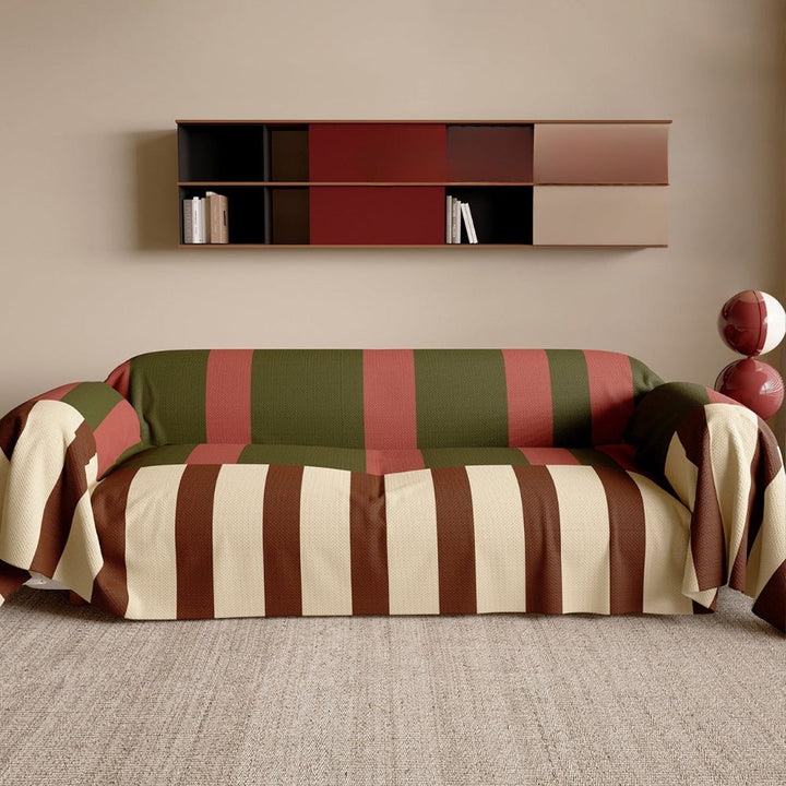 Easy care pet friendly sofa cover with modern stripes. Protects your couch & enhances living room aesthetic.