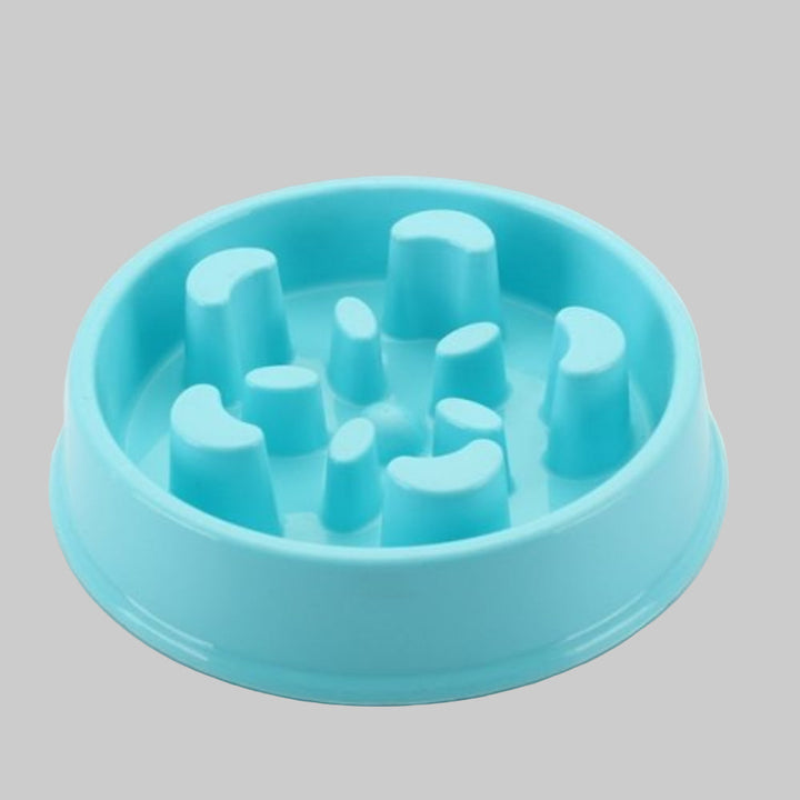 Blue slow feeder dog bowl, an anti-choke solution for pet health & controlled dog feeding.