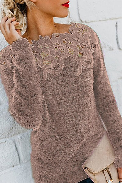 Damen Pullover mit Spitzen-Ausschnitt