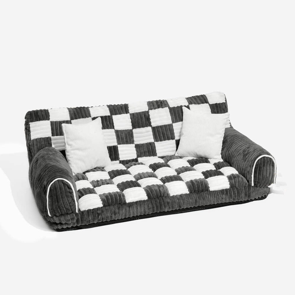 Stylish vintage chessboard large dog sofa bed. Orthopedic pet furniture for big dogs, a washable accessory.