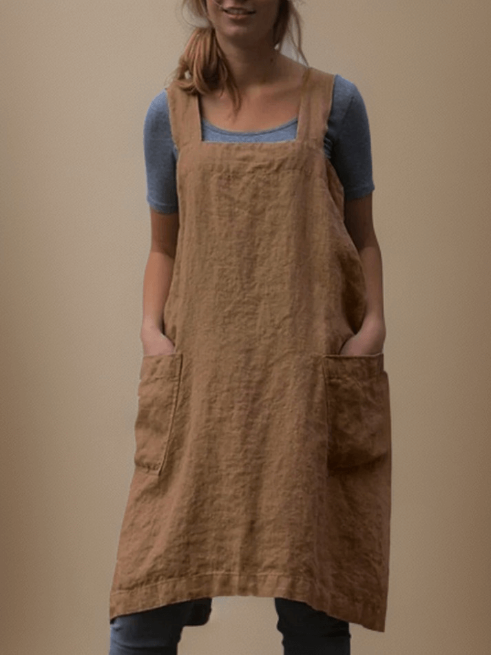 Baumwoll-Leinen Schürzenkleid mit Taschen