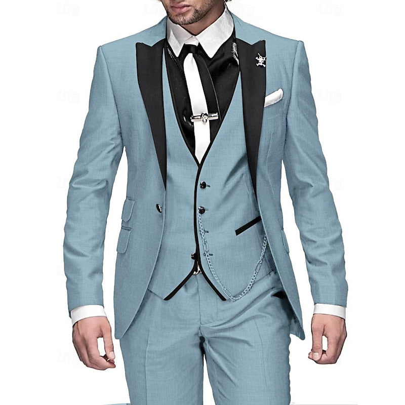 "Dreiteiliges Herren-Leinen-Set mit Blazer, Weste und Hose in elegantem Design, ideal für Business- und besondere Anlässe."