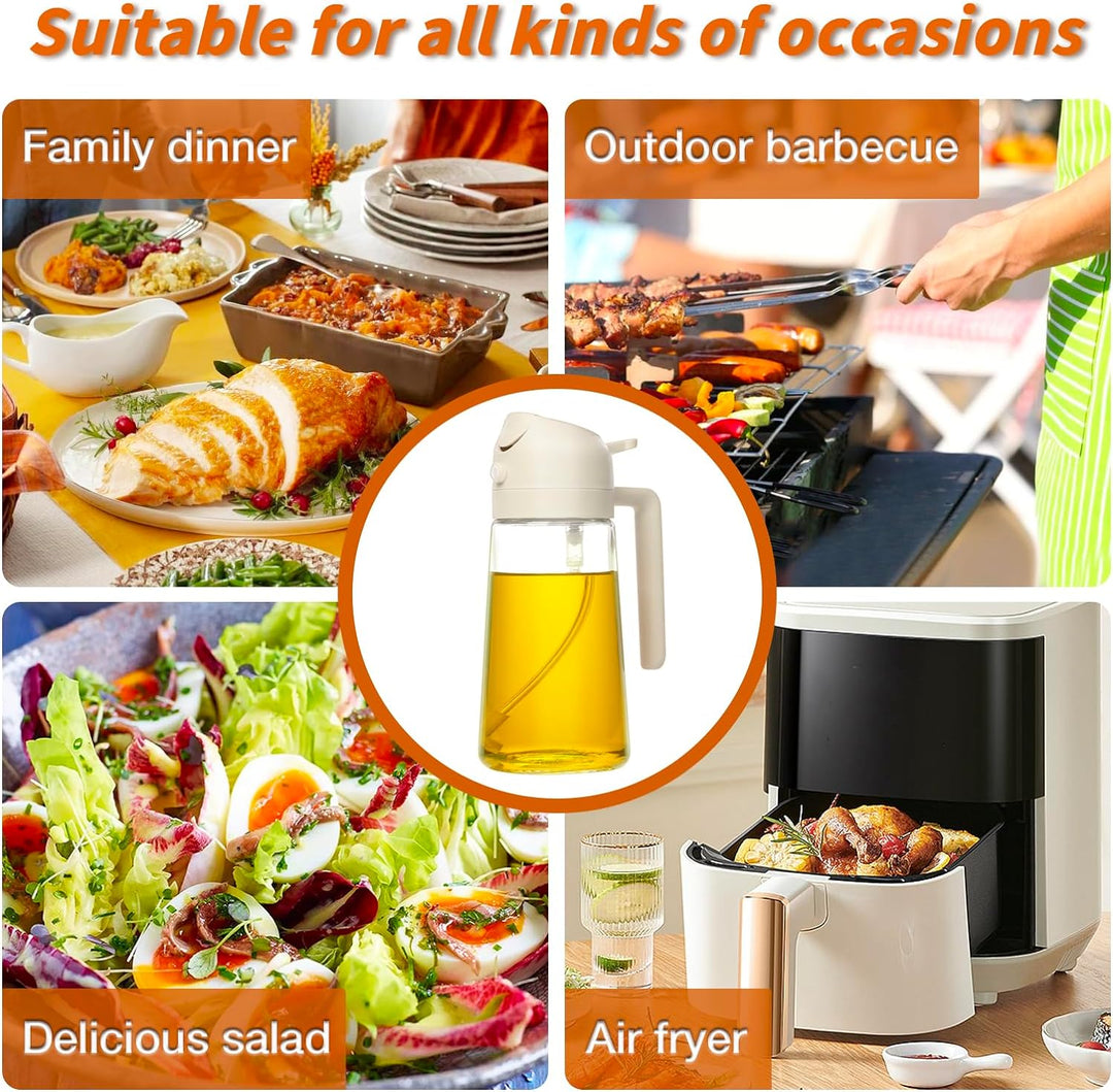 Modern kitchen essential: 16 fl oz dual mode oil sprayer and dispenser for cooking oil.