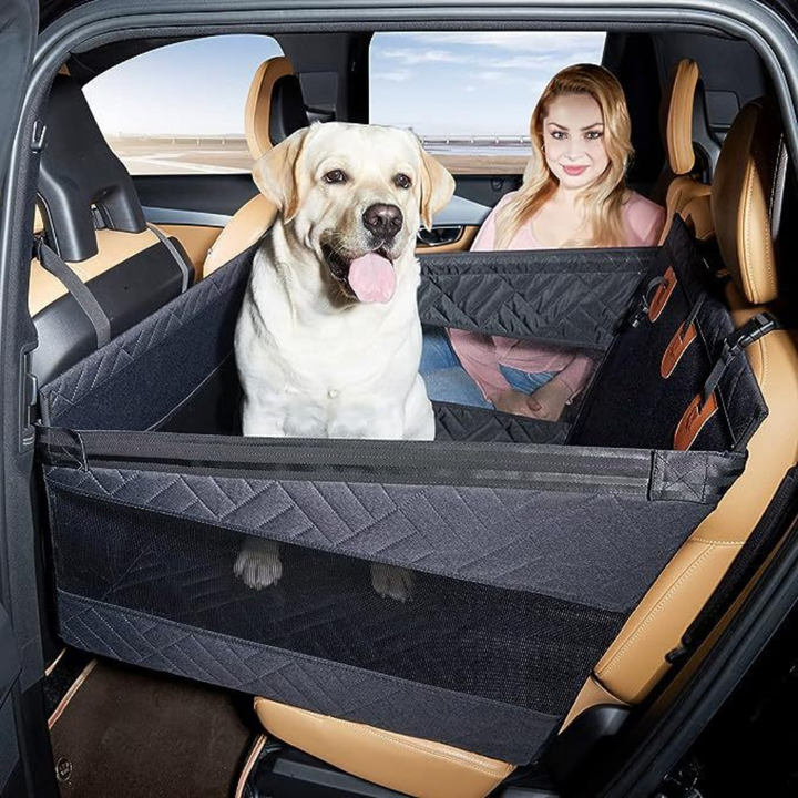 Unisex pet car seat protector mat with safety features for dog travel, auto protection gear