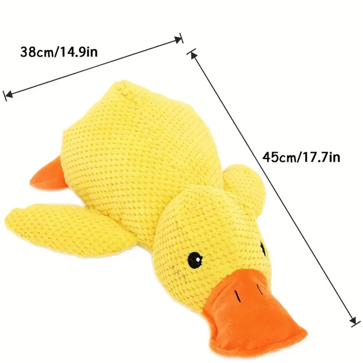 Packaging display for the Calming Durable Duck Dog Chew Toy for All Sizes, pet supplies.