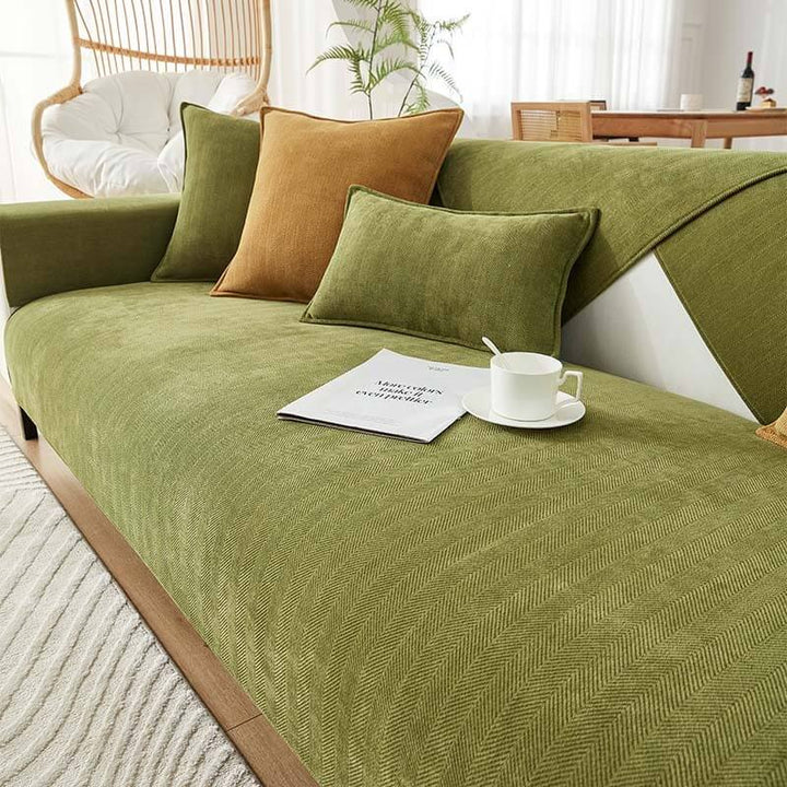 Neutral toned linen handwoven couch cover, a perfect pet-friendly home decor solution