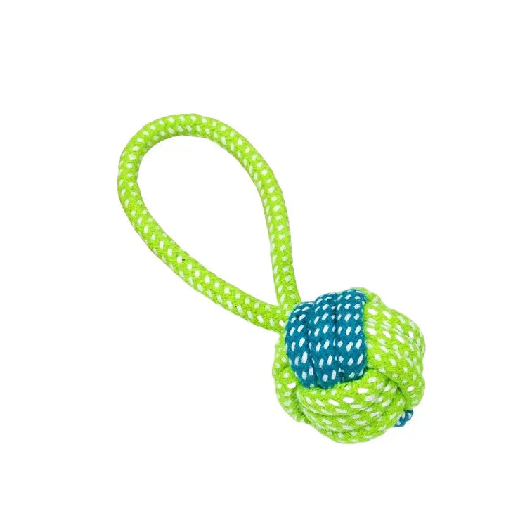 Close-up of the braided texture of a durable rope dog toy, designed for teeth cleaning.