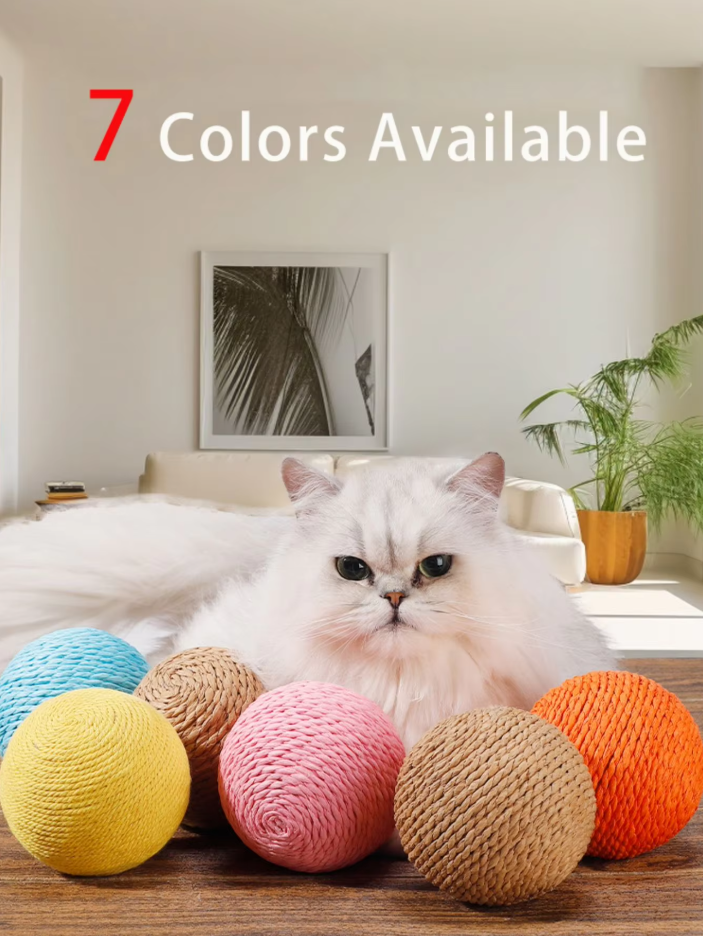 Group of sisal balls, a multi-pack cat toy for endless scratching, enrichment, and play.