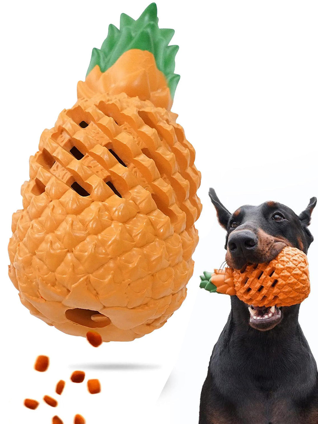 Interactive natural rubber pineapple dog chew toy, treat dispenser for mental stimulation and dental health