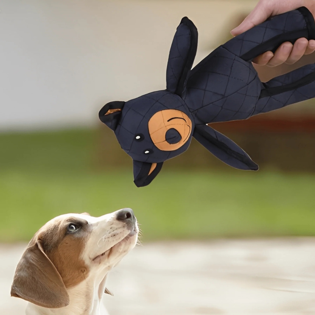 Close-up of a new arrival durable plush dog toy, perfect for chewing and cuddling, for pets.
