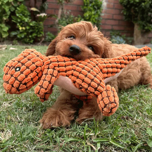 Aggressive chewer dog toy in plush velvet, providing long-lasting pet enrichment.