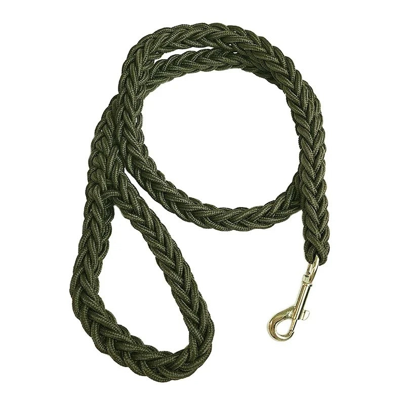 Ergonomic handle of a blue durable nylon dog leash for comfortable large dog walking.