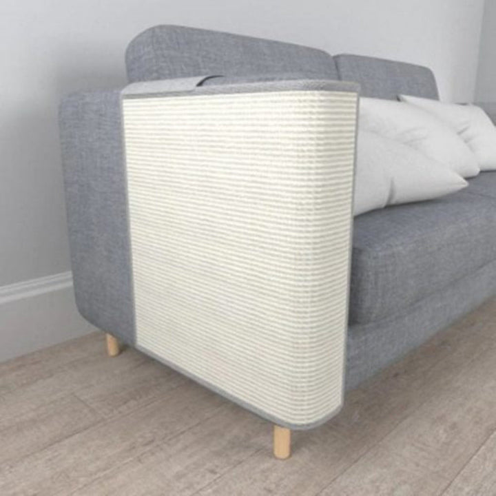 Pet-friendly cat scratch sofa protector with sisal scratchpad; durable furniture shield for couch armrests.