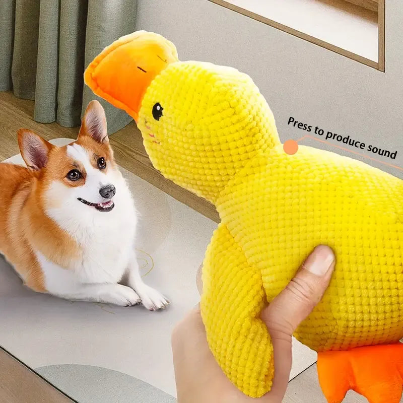 Tough yellow duck dog toy, perfect for dog enrichment and aggressive chewers