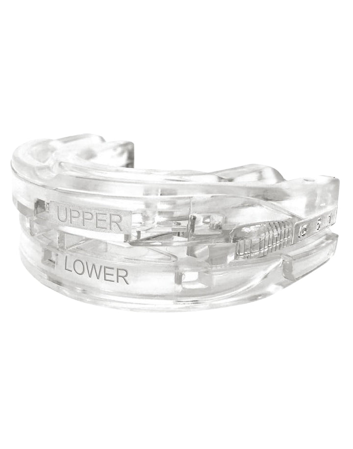 Durchsichtige Anti-Schnarch-Schiene Seitenansicht, optimiert für besseren Schlaf und weniger Schnarchen, ergonomische Passfor