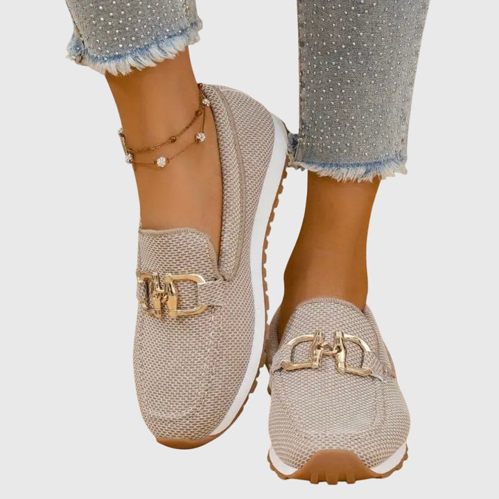 Polished dusty blue women's horsebit loafers, perfect for everyday comfortable and preppy fashion.