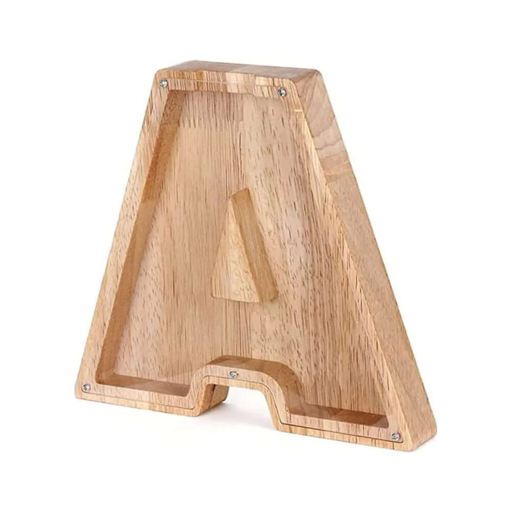 Holz Sparschwein mit Sichtfenster - Alphabet-Design