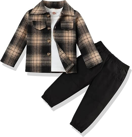Kleinkind 3-teiliges Outfit - Flanellhemd, Shirt & Hose