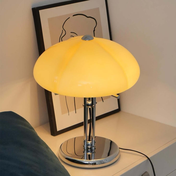 Pilz Design Tischlampe Glas Bernstein