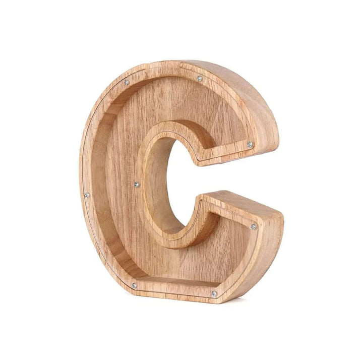 Holz Sparschwein mit Sichtfenster - Alphabet-Design